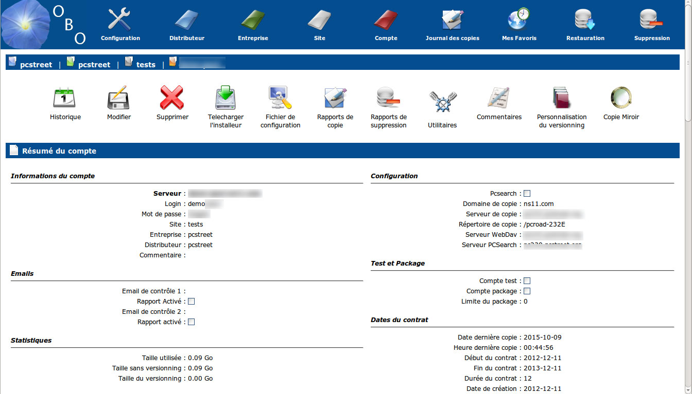 Résumé du compte OBO