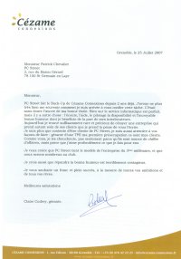 Lettre de témoignage de Cézame Connexions