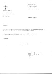 Lettre de remerciement de Marie José THABARD